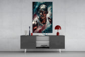 Jordan panel catching lamp light to reveal its painterly arena pulse