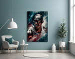 Michael Jordan glass wall art styled above a console in a sports lounge