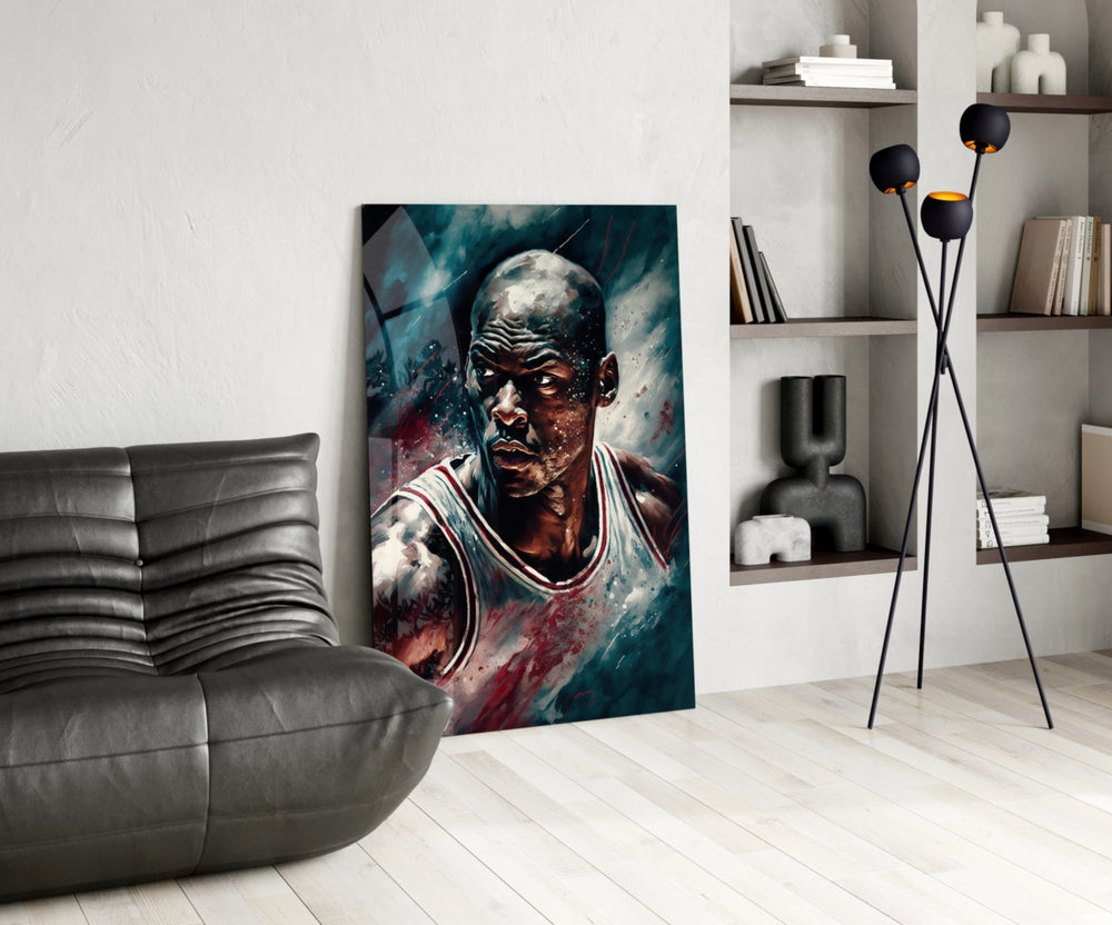 Jordan panel adding editorial drama to a teen lounge wall