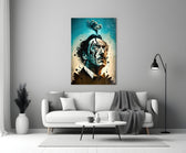 Dali close-up showing ink drips melting down cheek and storm cloud at crown