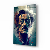Salvador Dali glass wall art displayed above a writing desk in a literary study