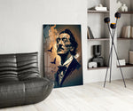 Dali panel adding editorial mood to a reading nook