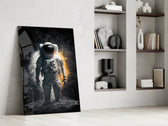 Astronaut glass print enhancing a hallway with cosmic palette