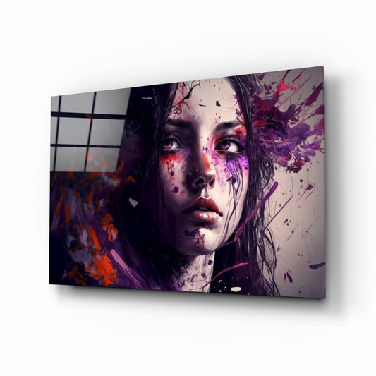 Beauty of a Sadness glass wall art displayed above a workbench in a creative studio