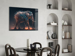 Elephant panel adding editorial gravity to a reading nook