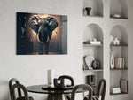 Elephant panel adding editorial gravity to a reading nook