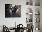 Elephant panel adding editorial gravity to a reading nook