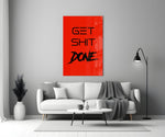 Get Shit Done close-up showing thin sans-serif over brushy splatter "Done"