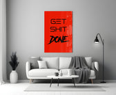 Get Shit Done close-up showing thin sans-serif over brushy splatter "Done"