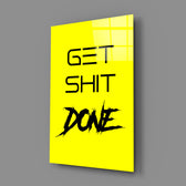 Hustle-mantra panel bringing graphic snap to a co-working corner