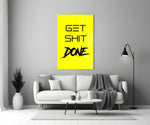 Get Shit Done close-up showing thin sans-serif over brushy splatter "Done"