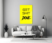 Get Shit Done close-up showing thin sans-serif over brushy splatter "Done"