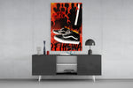 Vans panel catching lamp light to reveal its off-the-wall flames