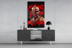 Jordan panel catching lamp light to reveal its roaring poster