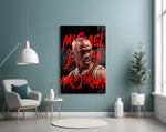 Michael Jordan glass wall art styled above a console in a teen lounge