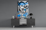 Dali panel catching lamp light to reveal its leaping-tiger collage