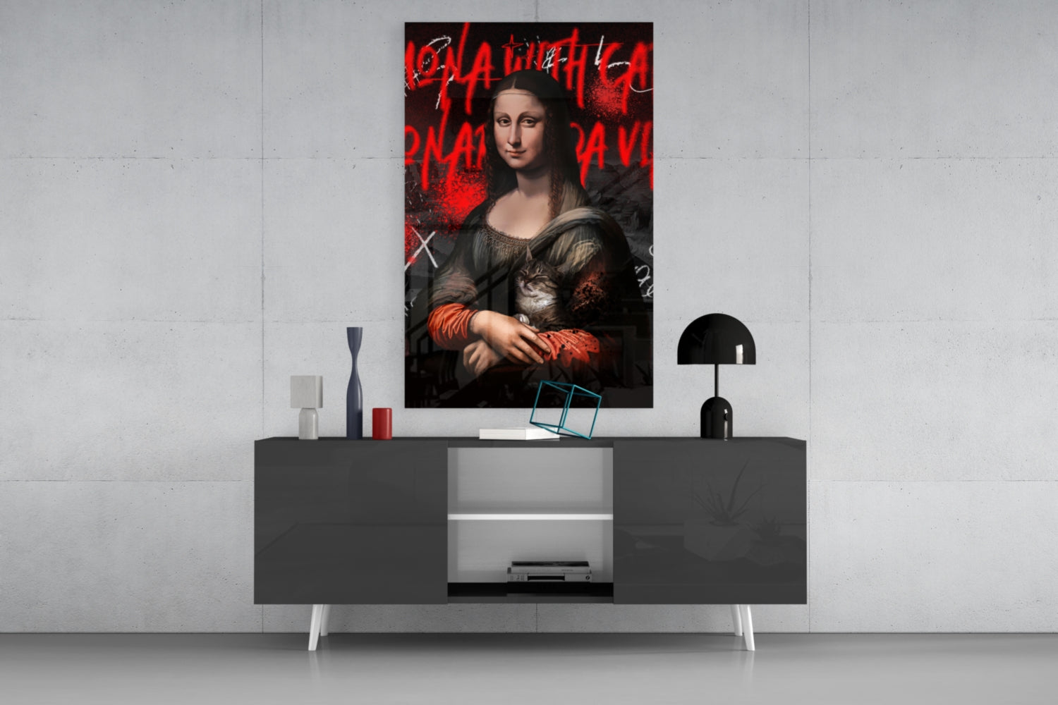 Mona Lisa, The Cat Lover Glass Wall Art || Designer Collection.