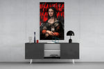 Mona Lisa panel catching lamp light to reveal its tabby-cradle remix