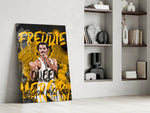 Freddie Mercury glass print enhancing a hallway with musical palette