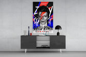 Bowie panel catching lamp light to reveal its Ziggy-Stardust pulse