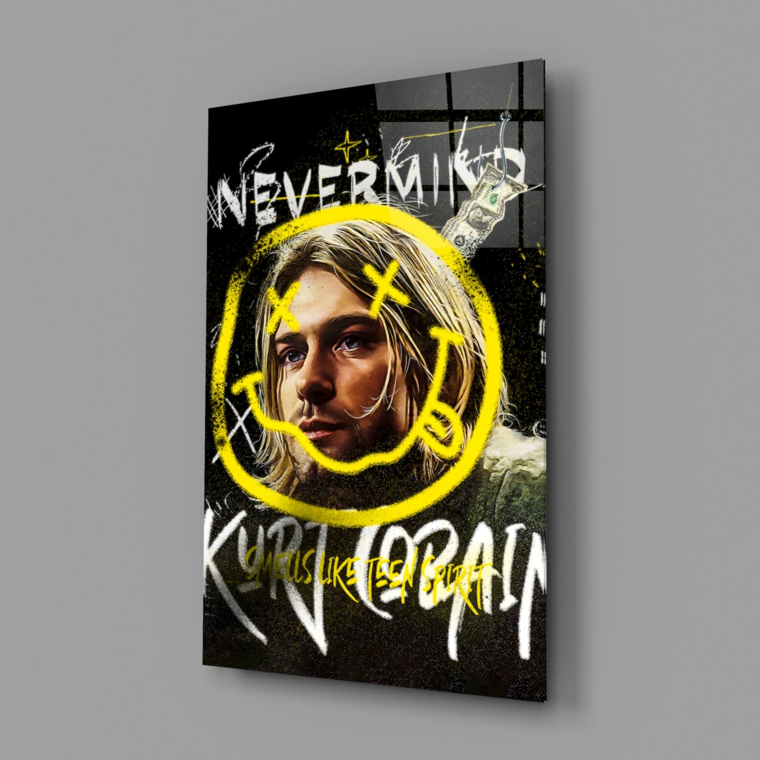 Kurt Cobain Glass Wall Art || Designer Collection.