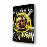 Kurt Cobain glass wall art displayed above a turntable in a music room with grunge pulse