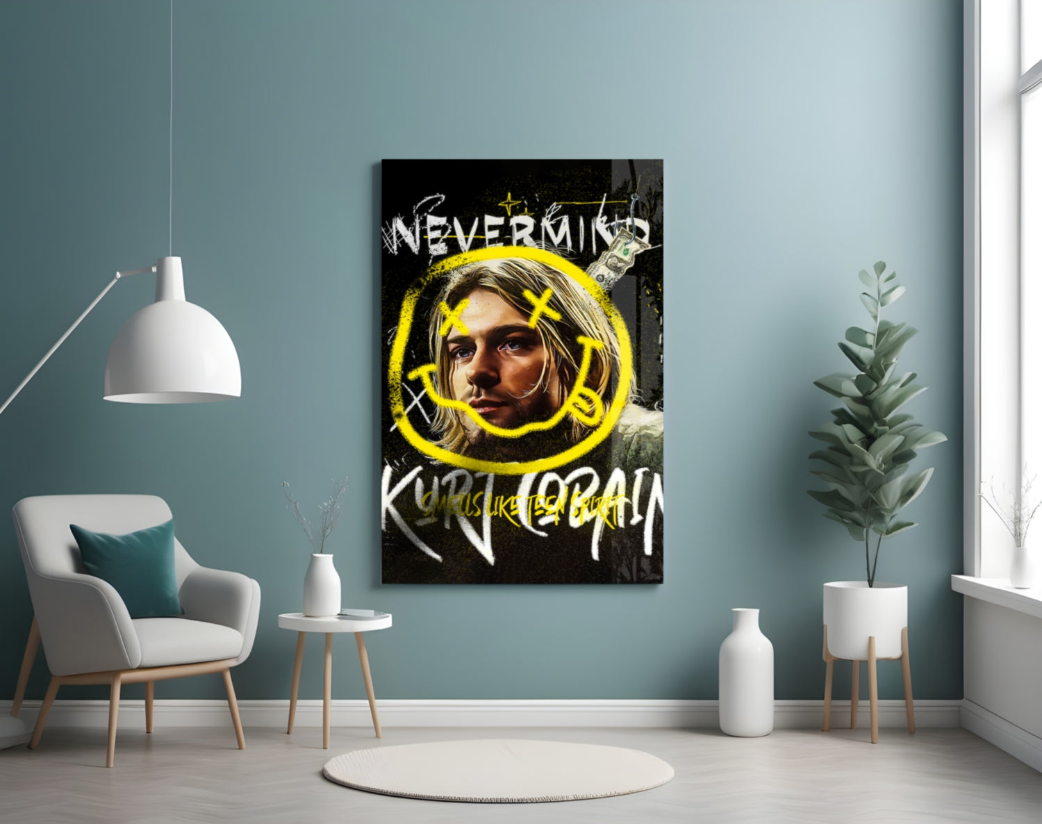 Kurt Cobain Glass Wall Art || Designer Collection.