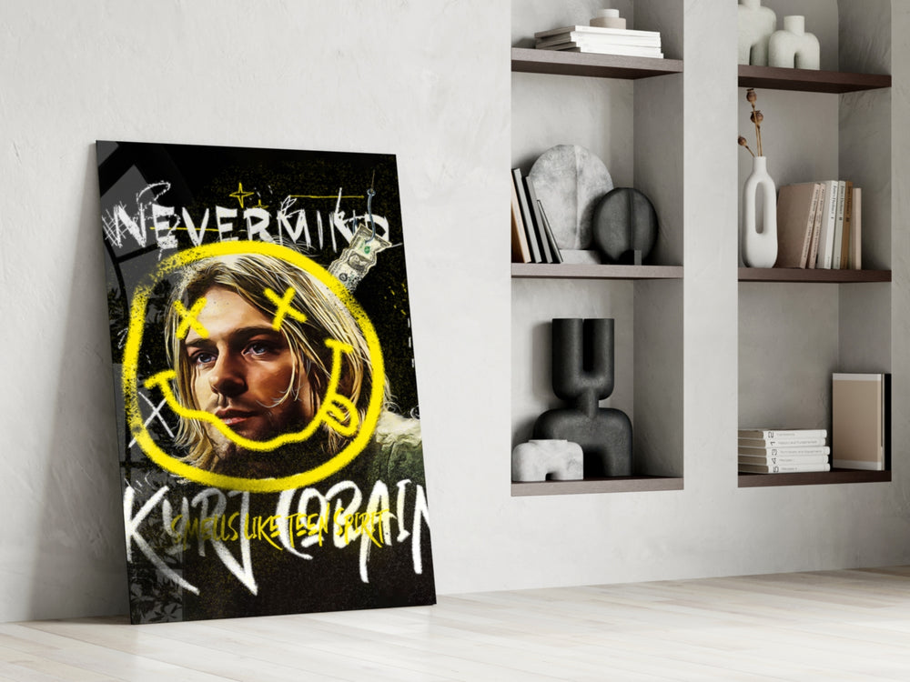 Kurt Cobain glass print enhancing a hallway with musical palette