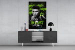 Ali panel catching lamp light to reveal its champion poster