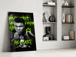 Muhammad Ali glass print enhancing a hallway with athletic palette