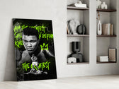 Muhammad Ali glass print enhancing a hallway with athletic palette