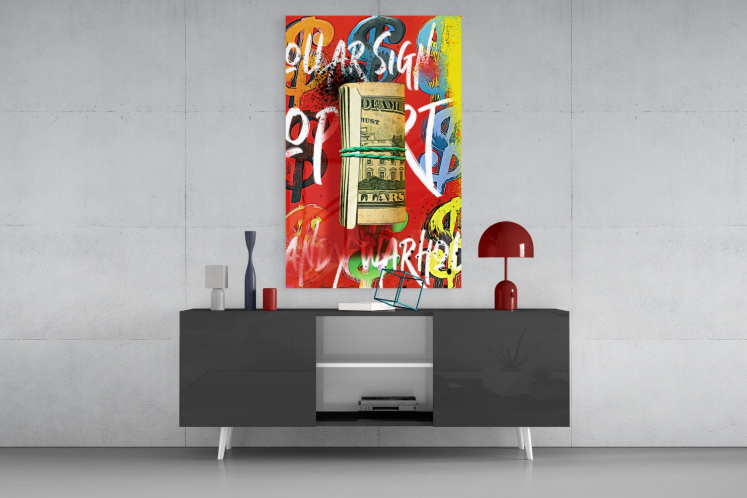 Andy Warhol and Bankroll Glass Wall Art || Designer Collection.