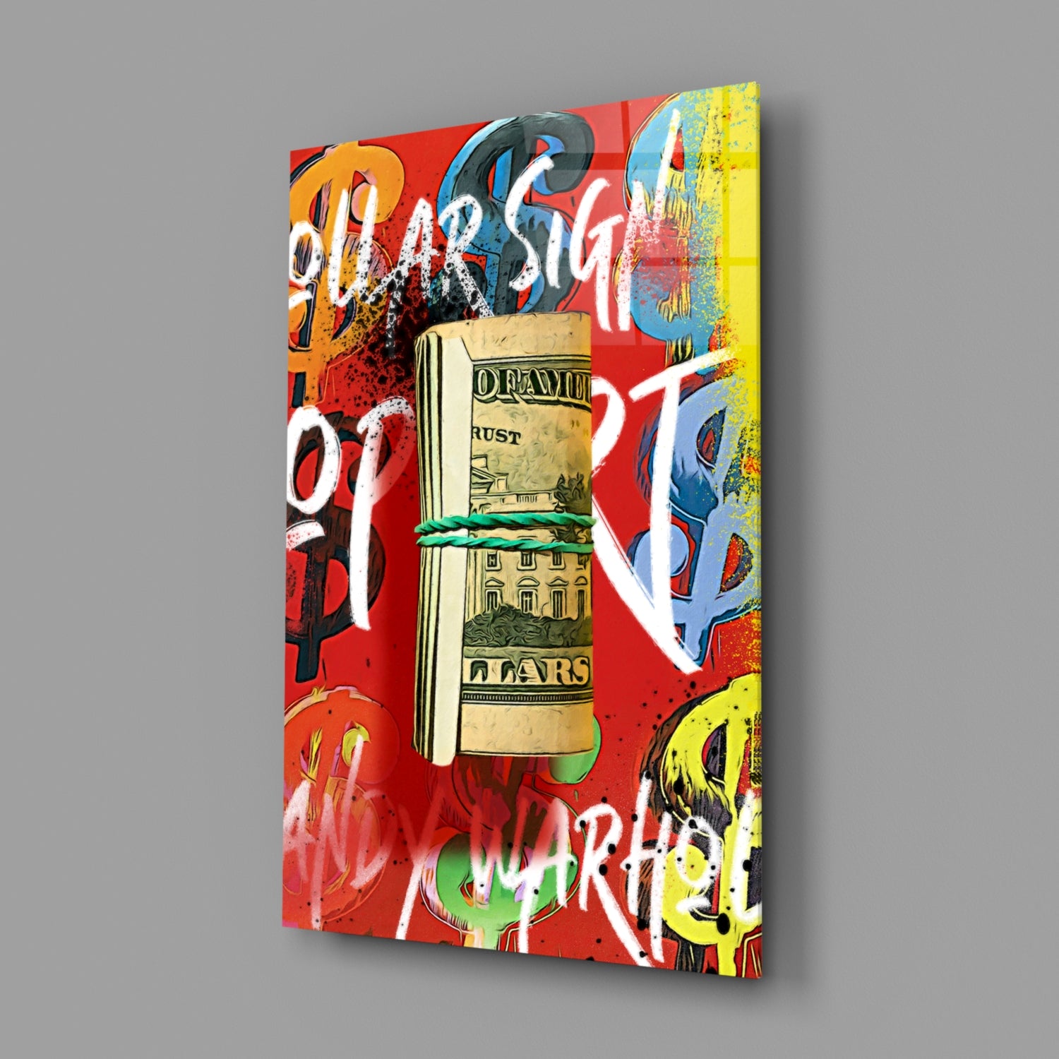 Andy Warhol and Bankroll Glass Wall Art || Designer Collection.