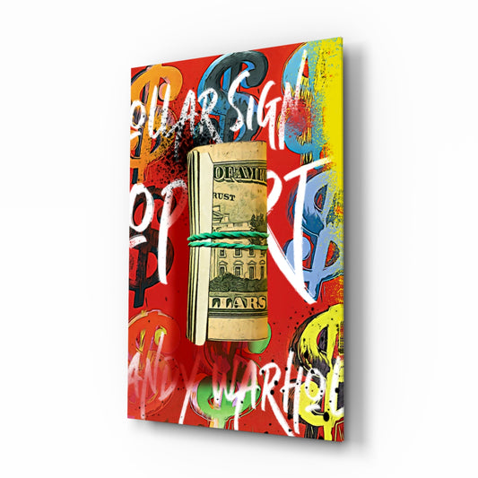Pop Art Cash Roll Portrait Glass Wall Art || Designer Collection
