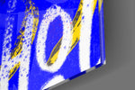 Factory-icon artwork anchoring a wall with ultramarine-and-banana palette