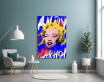 Warhol Marilyn glass wall art styled above a console in a hypebeast wall