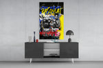 Warhol-Basquiat panel catching lamp light to reveal its boxing-poster swagger