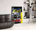 Boxing-poster panel adding editorial drama to a games corner