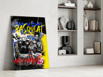 Warhol vs Basquiat glass print enhancing a hallway with art-history palette