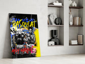 Warhol vs Basquiat glass print enhancing a hallway with art-history palette