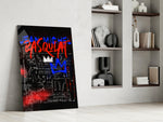 Basquiat-style glass print enhancing a hallway with art-history palette