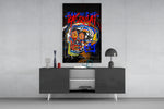 Basquiat-style panel catching lamp light to reveal its street swagger