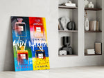 Andy Warhol Chanel glass print enhancing a vanity nook with pop-art palette