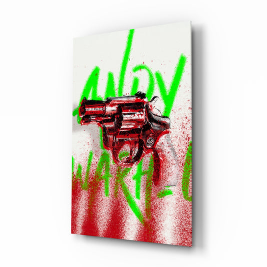 Pop Art Portrait with Gun Glass Wall Art || Designer Collection
