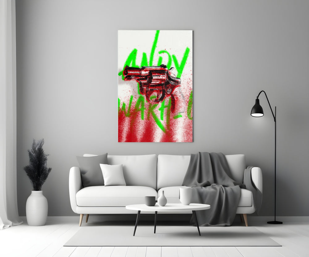 Andy Warhol and Gun Glass Wall Art || Designer Collection.