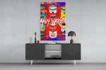 Cans Warhol panel catching lamp light to reveal its kitchen-icon swagger