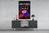 Basquiat-style panel catching lamp light to reveal its street defiance