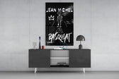 Basquiat-style panel catching lamp light to reveal its painterly austerity