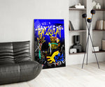 Neo-expressionist panel adding editorial drama to a games corner
