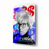 Andy Warhol glass wall art displayed above a workbench in a creative studio